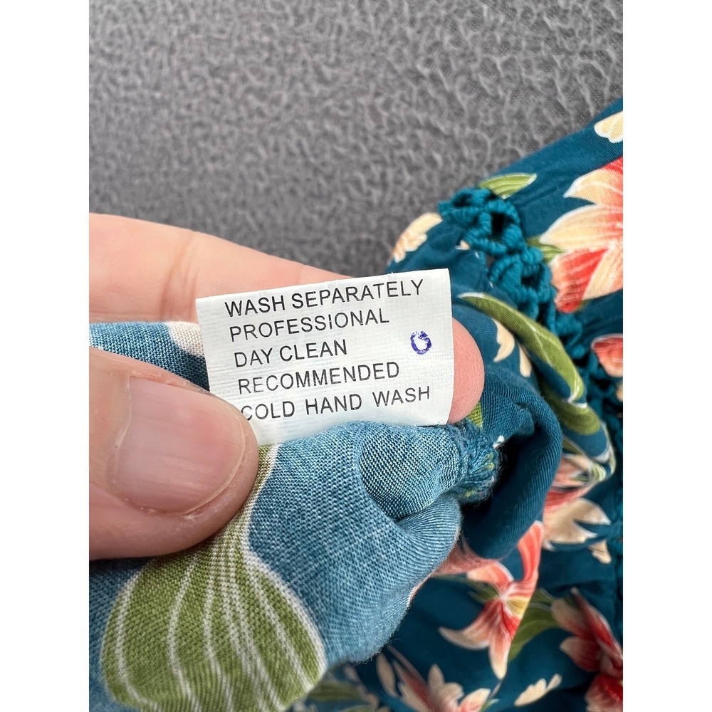 Jaase Dress Floral Halter Mini Teal Blue Orange Crochet Trim Open Back Summer XL - Picture 9 of 12